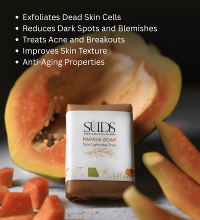 SUDS Papaya Skin Lightning Soap, Natural Exfoliating, Dark Spot Reduction, Anti-Ageing, Handmade - Image 2