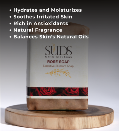 SUDS Natural Rose Handmade Soap Bar, 100g, Chemical-Free Face Cleanser - Image 3